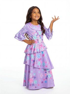 Girls Isabela Encanto Costume Dress Purple Lavender Colorful Floral Tiered Birth